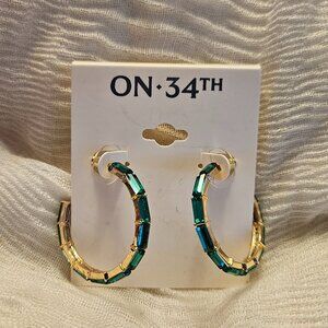 On 34th Medium Baguette Green Crystal C-Hoop Tennis Earrings